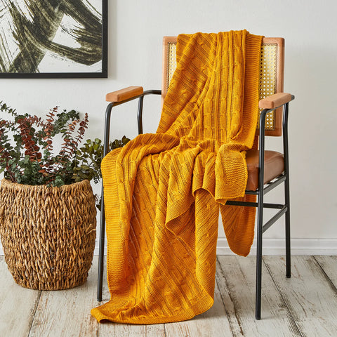 Karaca Home Bone Farbe Cable Knit Throw Öko-Tex Zertifiziert