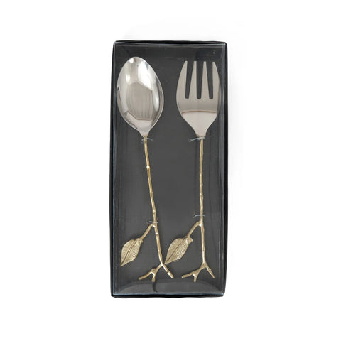 Karaca Leaf Servierlöffel und Gabel Set Gold
