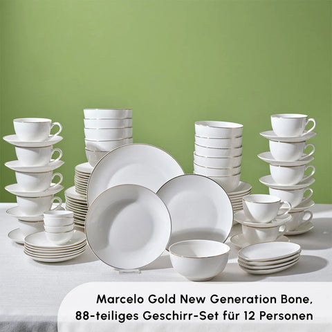 Karaca Marcelo Gold Geschirr und Frühstücks Set, 88 Teilig