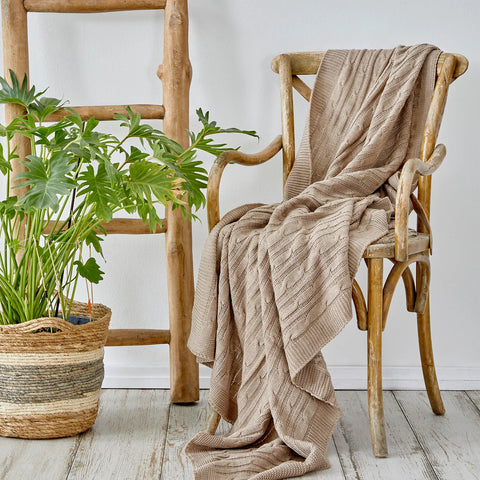 Karaca Home Bone Farbe Cable Knit Throw Öko-Tex Zertifiziert