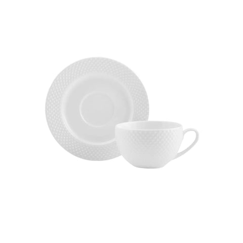 Karaca Punto für 4 Personen Teetasse und Untertasse Set, 8 Teilig, New Generation Bone, Weiß, 220ml